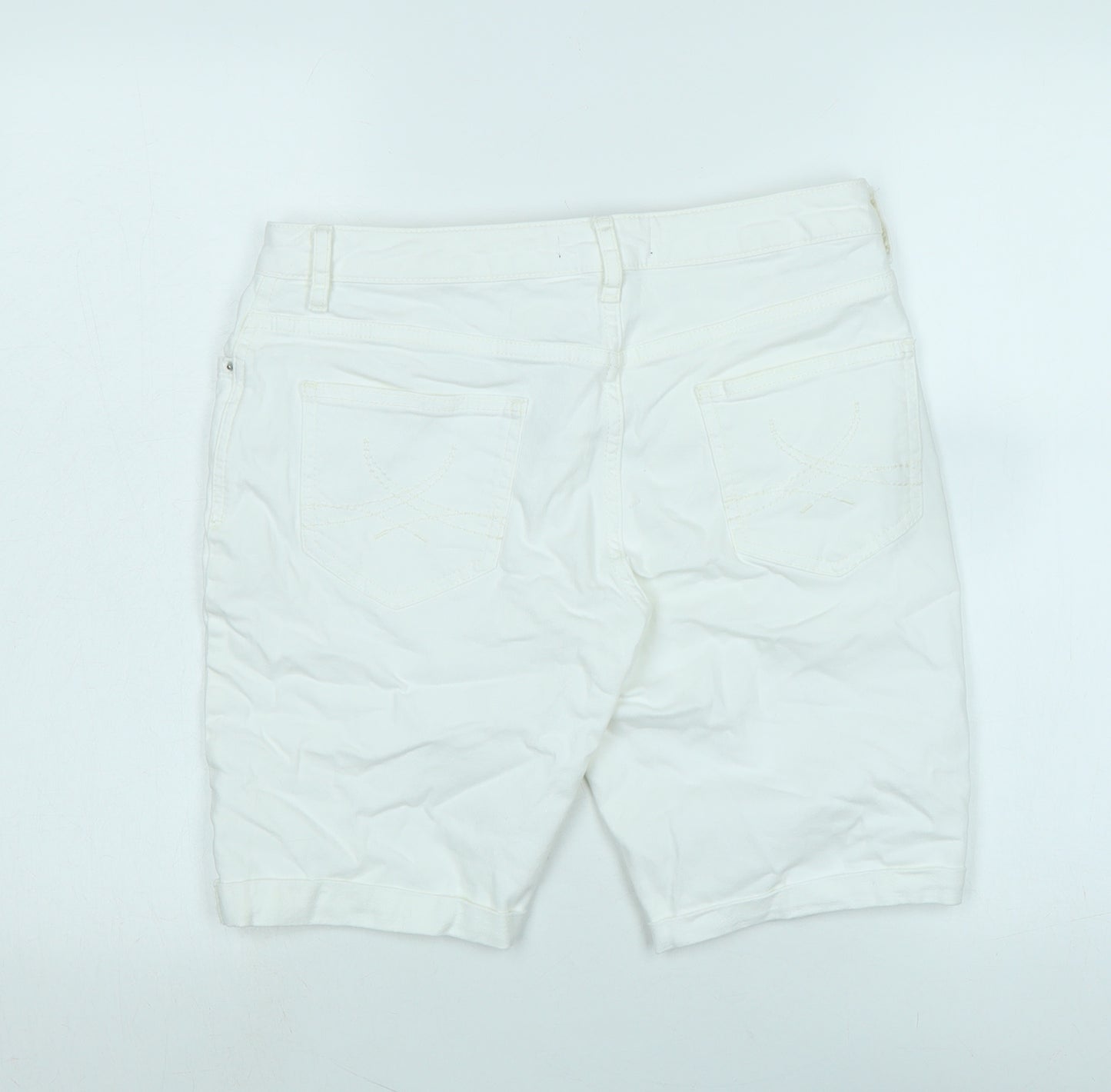 Marks and Spencer Womens White Cotton Blend Bermuda Shorts Size 12 Regular Zip