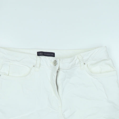 Marks and Spencer Womens White Cotton Blend Bermuda Shorts Size 12 Regular Zip