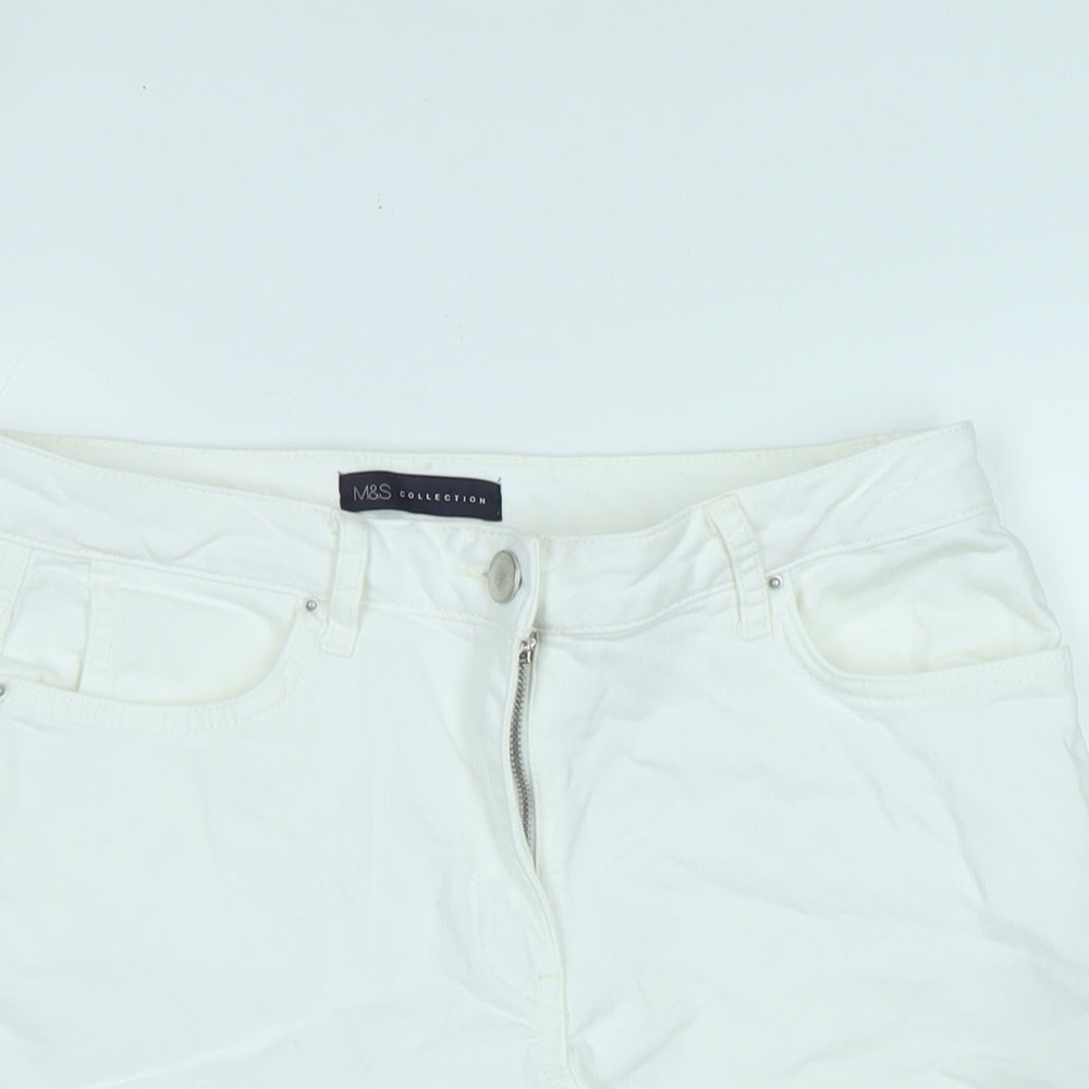 Marks and Spencer Womens White Cotton Blend Bermuda Shorts Size 12 Regular Zip