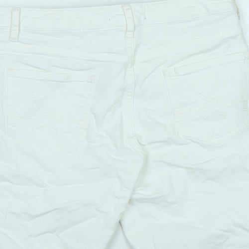 Marks and Spencer Womens White Cotton Blend Bermuda Shorts Size 12 Regular Zip