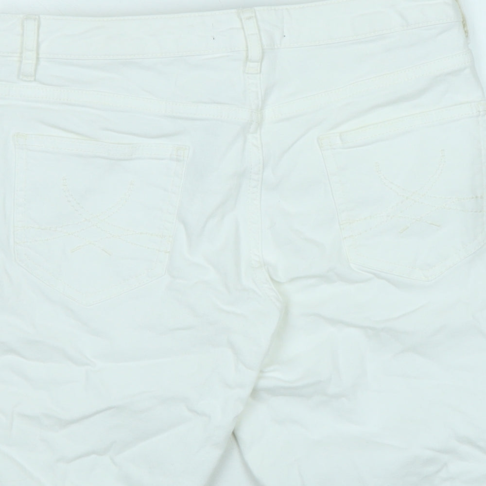 Marks and Spencer Womens White Cotton Blend Bermuda Shorts Size 12 Regular Zip