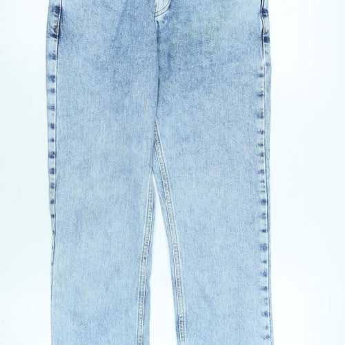 New Look Womens Blue Cotton Straight Jeans Size 6 L25 in Regular Zip - Raw Hem