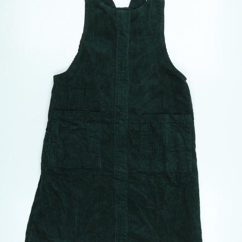 New Look Womens Green Cotton Pinafore/Dungaree Dress Size 6 Square Neck