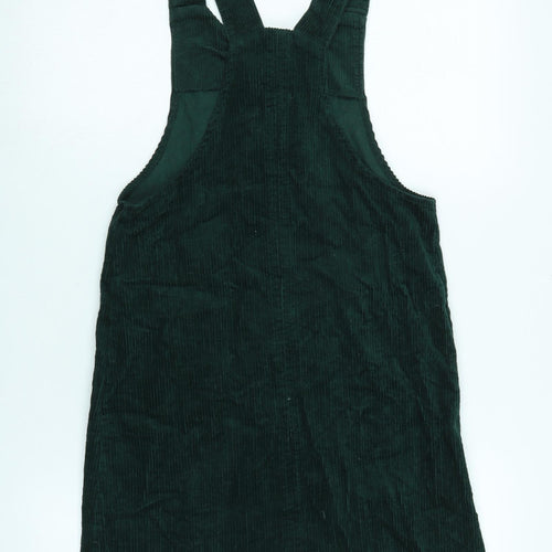 New Look Womens Green Cotton Pinafore/Dungaree Dress Size 6 Square Neck