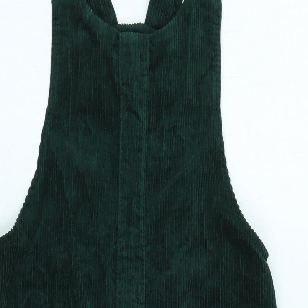 New Look Womens Green Cotton Pinafore/Dungaree Dress Size 6 Square Neck