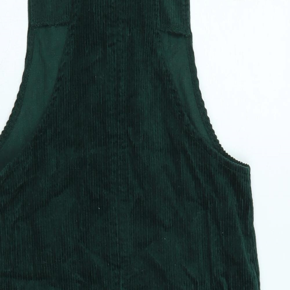 New Look Womens Green Cotton Pinafore/Dungaree Dress Size 6 Square Neck