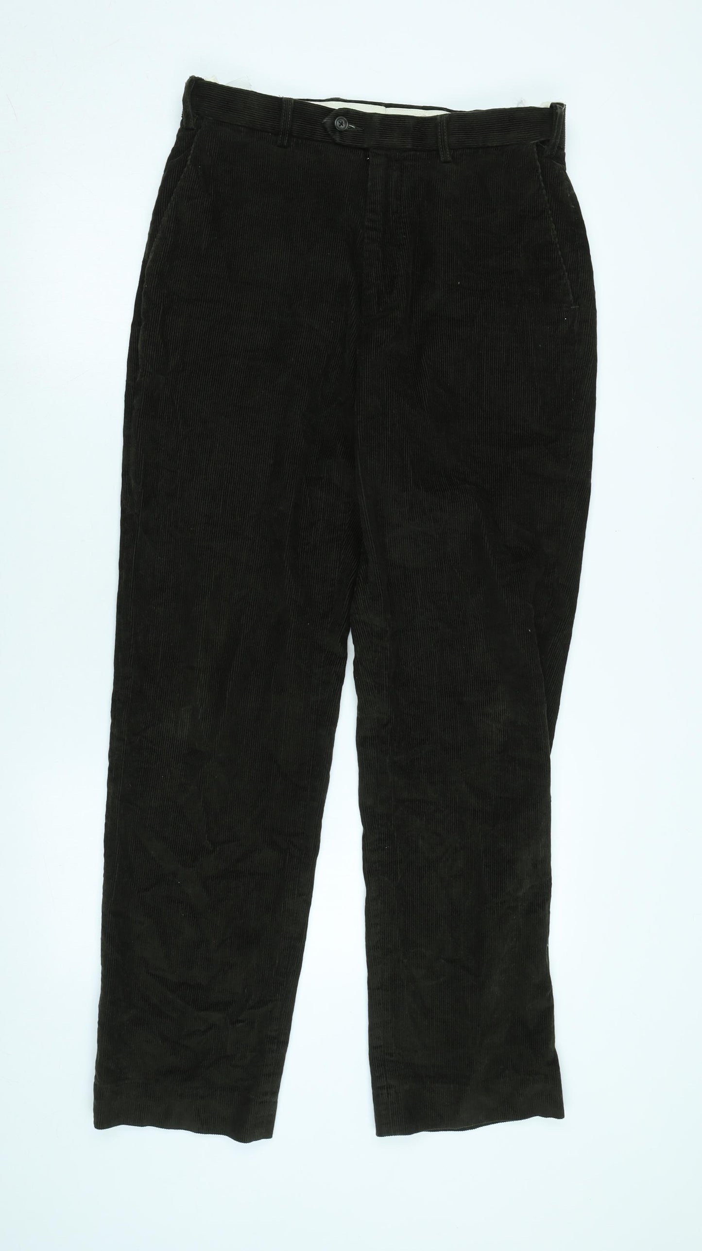 Marks and Spencer Mens Brown Cotton Blend Trousers Size 36 in L32 in Regular Zip