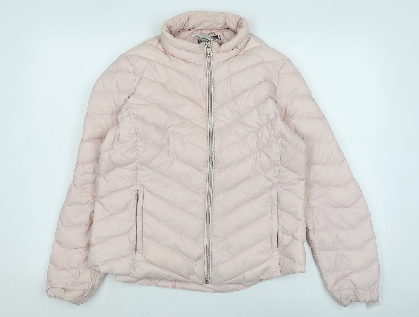 Marks and Spencer Womens Pink Quilted Jacket Size 16 Zip