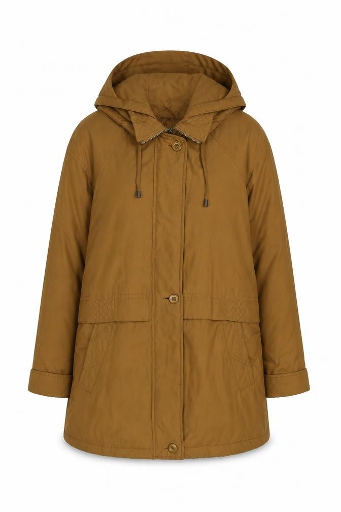 Front view of Bonmarché women’s brown parka coat, size M, zip