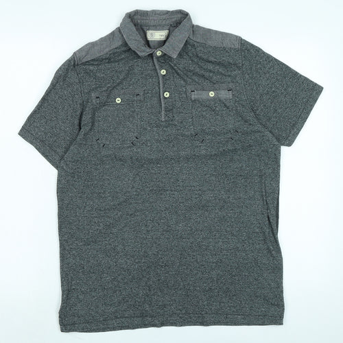 NEXT Mens Grey Cotton Polo Size M Collared Button