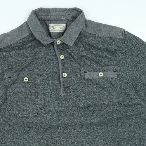 NEXT Mens Grey Cotton Polo Size M Collared Button