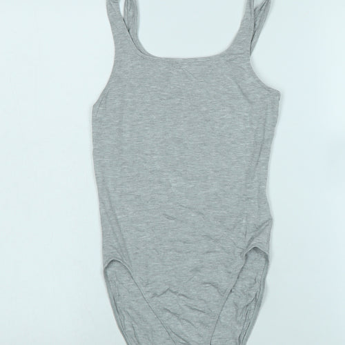 Marks and Spencer Womens Grey Cotton Blend Basic Tank Size 10 Scoop Neck Snap