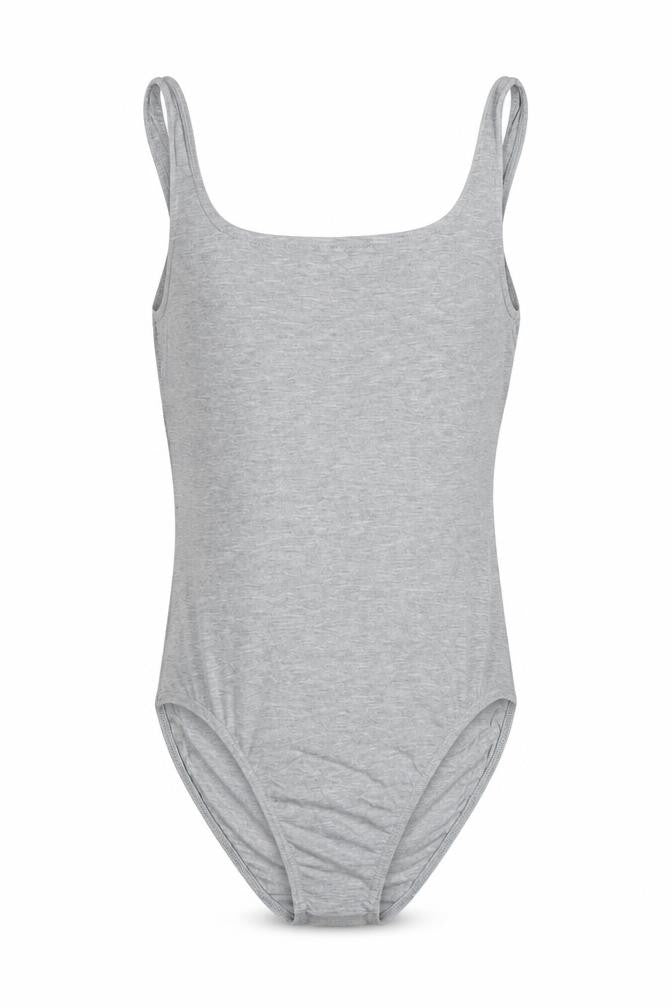 Front view of Marks & Spencer women’s grey cotton blend basic tank, size UK 10, scoop neck snap