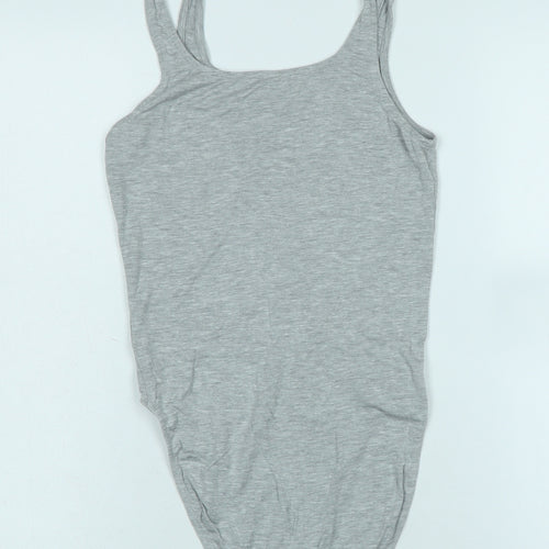 Marks and Spencer Womens Grey Cotton Blend Basic Tank Size 10 Scoop Neck Snap