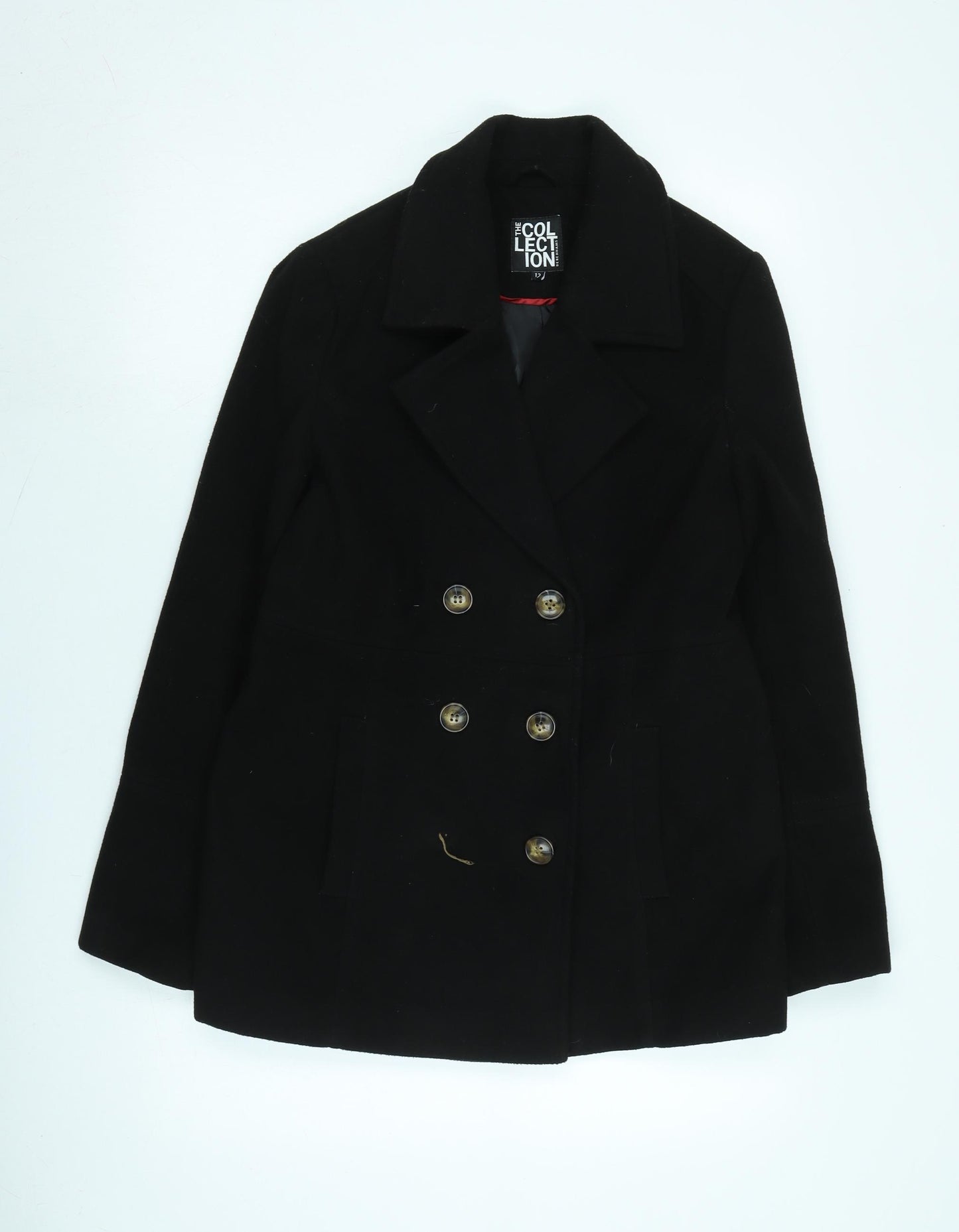 The Collection Womens Black Pea Coat Jacket Size 12 Button