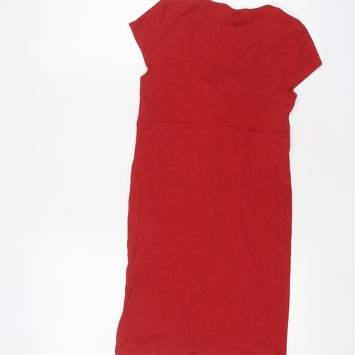 Miss Selfridge Womens Red Polyester Bodycon Size 14 V-Neck Pullover