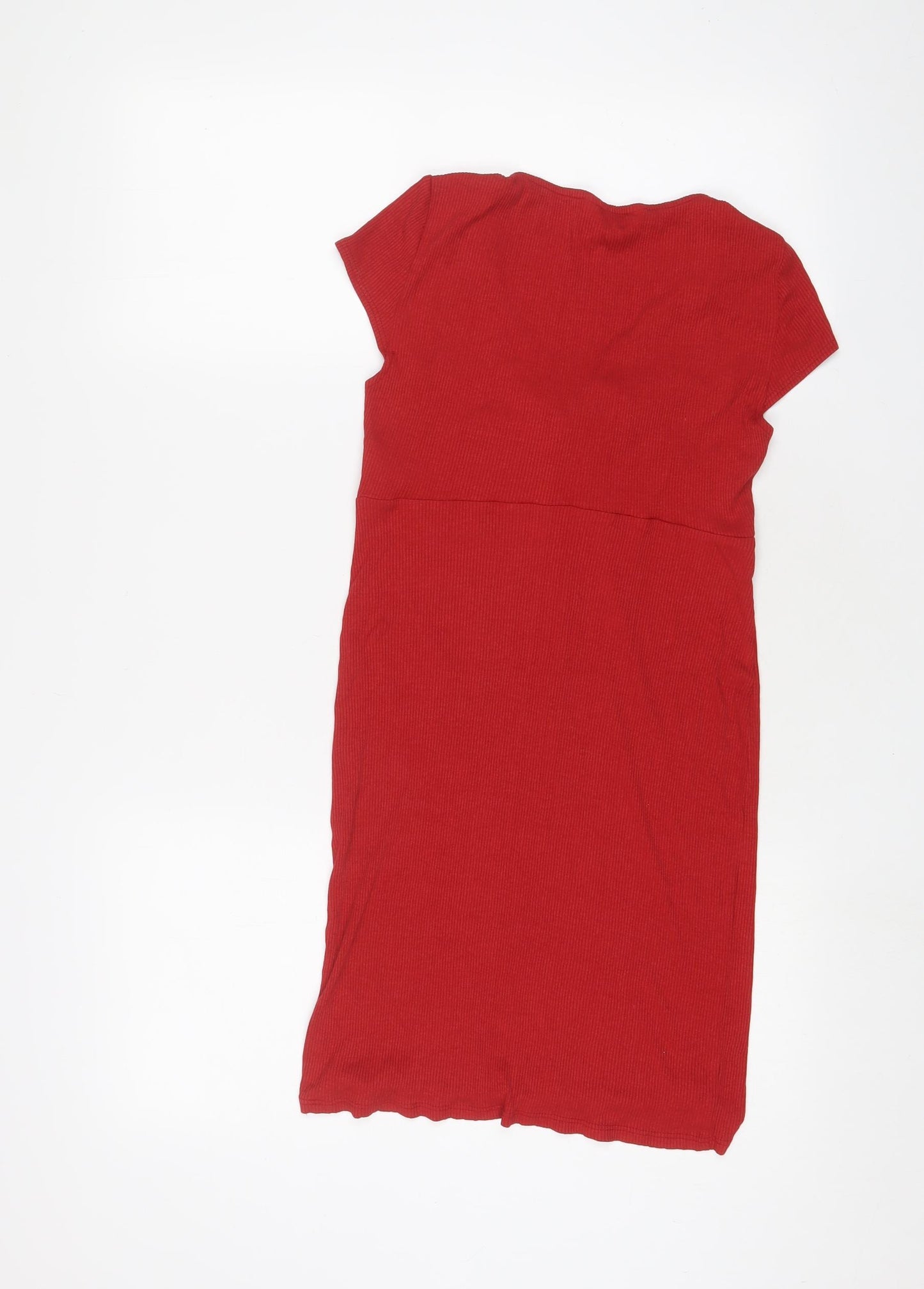 Miss Selfridge Womens Red Polyester Bodycon Size 14 V-Neck Pullover