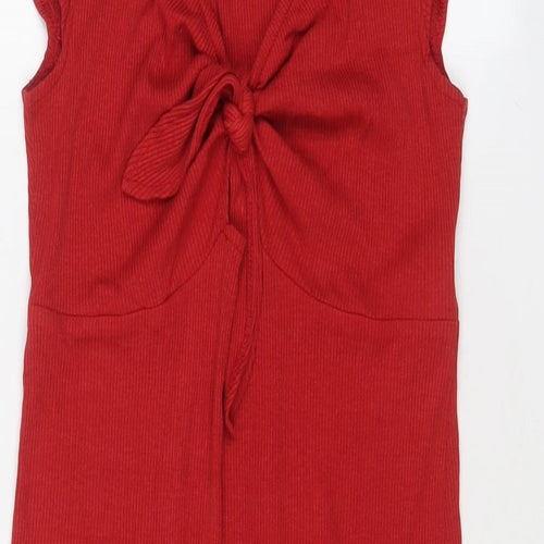 Miss Selfridge Womens Red Polyester Bodycon Size 14 V-Neck Pullover