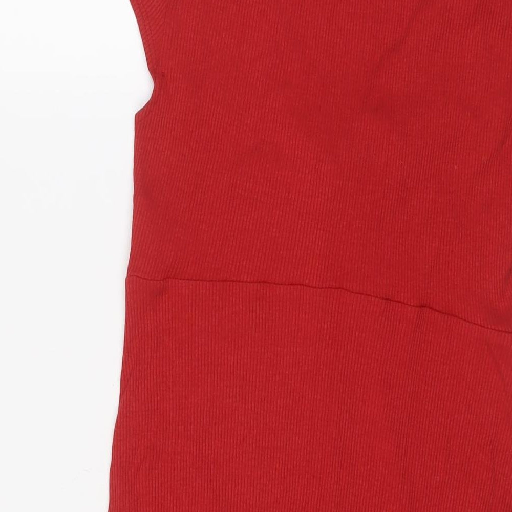 Miss Selfridge Womens Red Polyester Bodycon Size 14 V-Neck Pullover