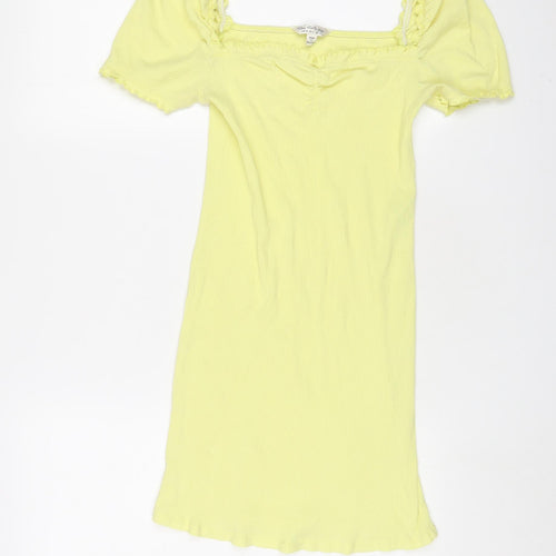 Miss Selfridge Womens Yellow Polyester Bodycon Size 12 Square Neck Pullover