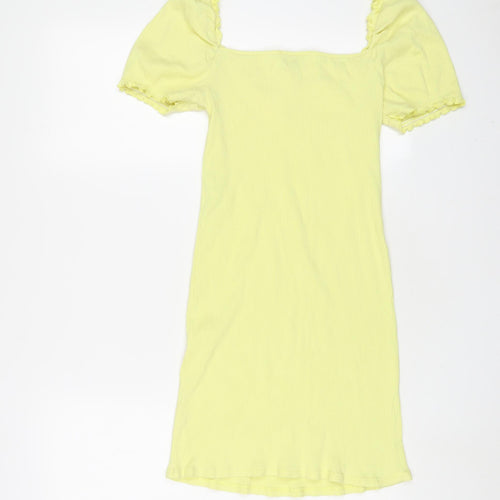 Miss Selfridge Womens Yellow Polyester Bodycon Size 12 Square Neck Pullover