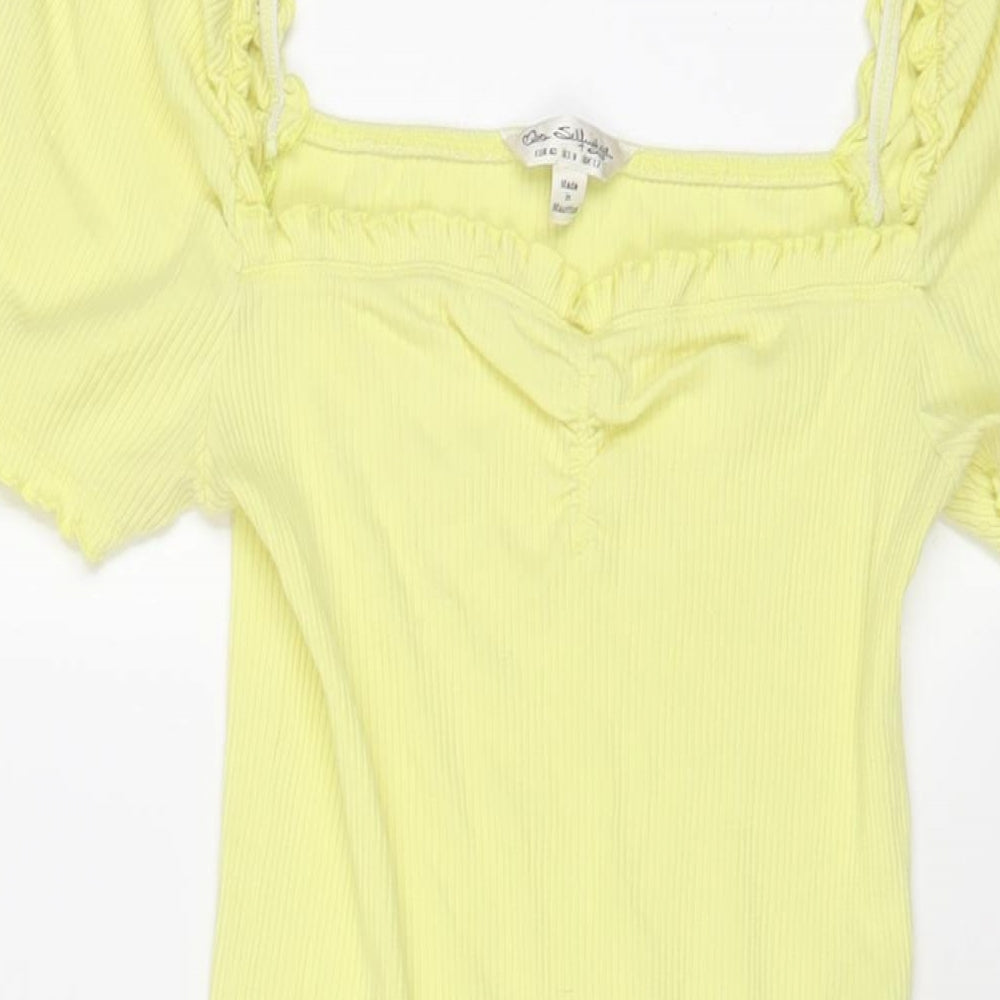 Miss Selfridge Womens Yellow Polyester Bodycon Size 12 Square Neck Pullover