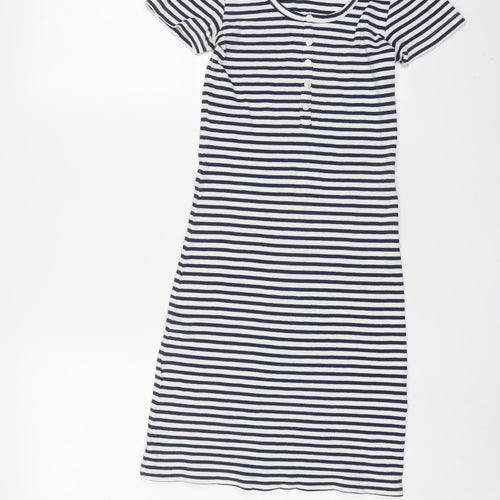 Brave Soul Womens Blue Striped Cotton Bodycon Size S Scoop Neck Pullover