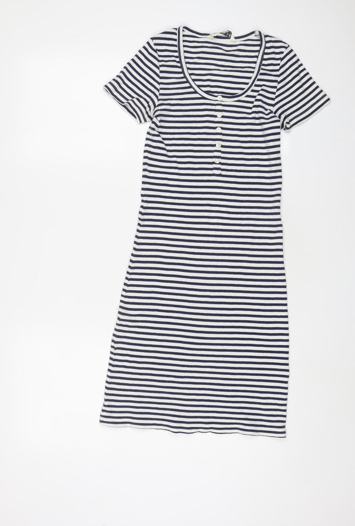 Brave Soul Womens Blue Striped Cotton Bodycon Size S Scoop Neck Pullover