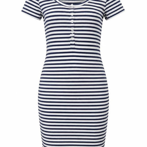 Brave Soul Womens Blue Striped Cotton Bodycon Size S Scoop Neck Pullover