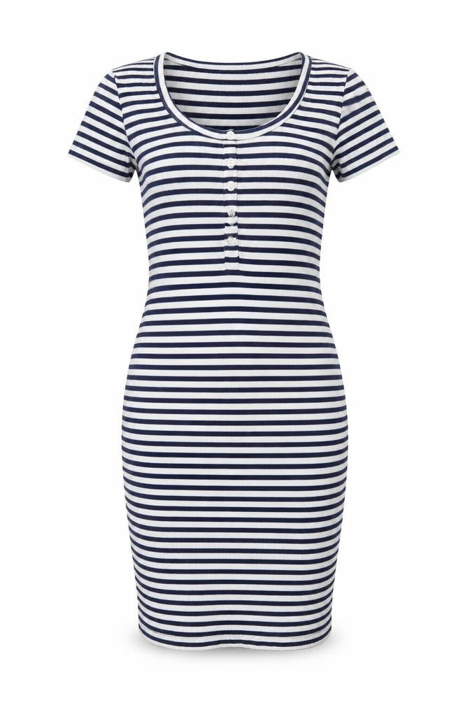 Brave Soul Womens Blue Striped Cotton Bodycon Size S Scoop Neck Pullover