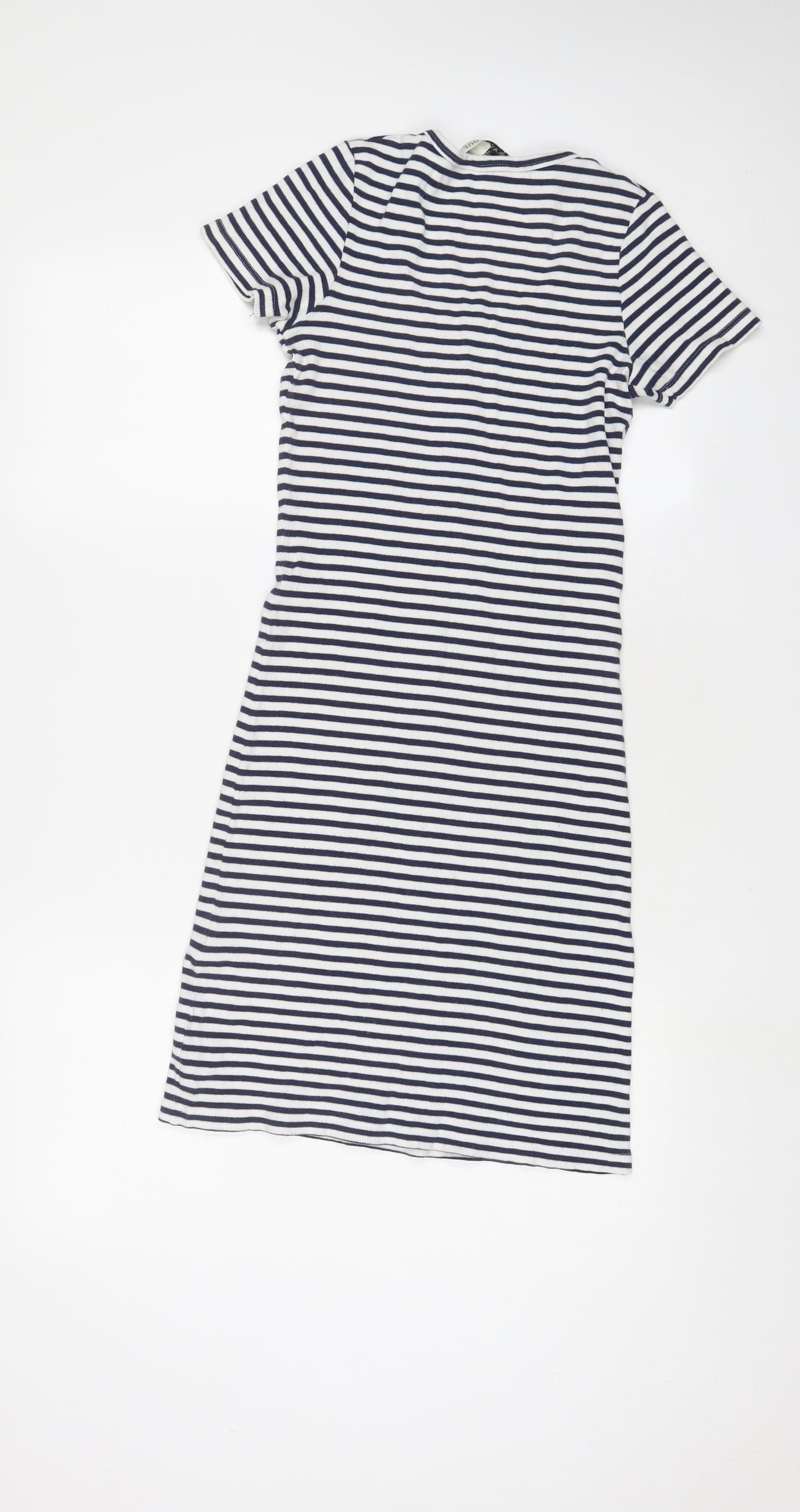 Brave Soul Womens Blue Striped Cotton Bodycon Size S Scoop Neck Pullover