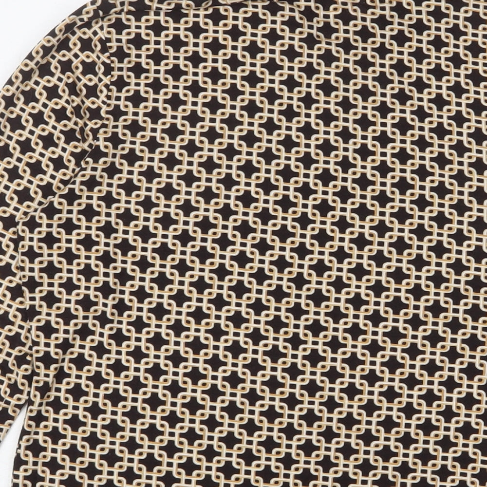 H&M Womens Brown Geometric Viscose Basic T-Shirt Size L Roll Neck - Richard Allen