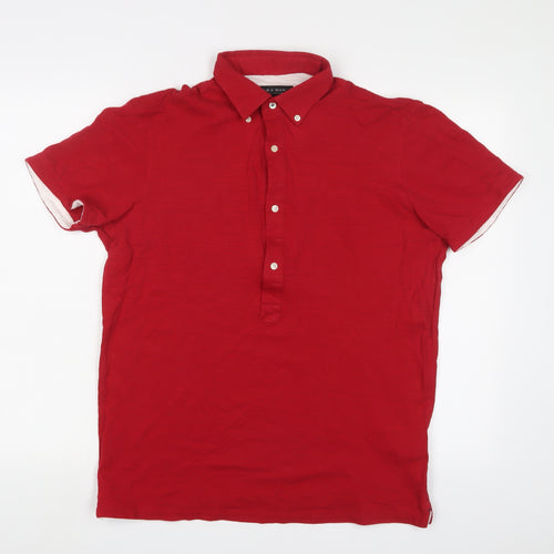 Zara Mens Red Cotton Polo Size M Collared Button