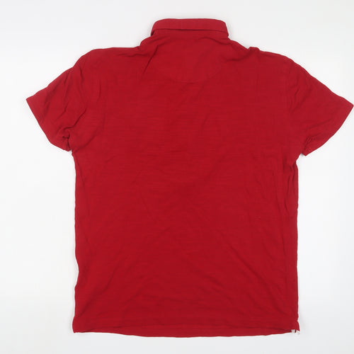 Zara Mens Red Cotton Polo Size M Collared Button