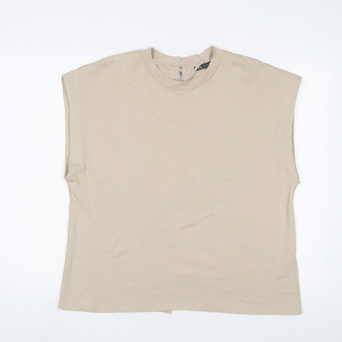 Zara Womens Beige Cotton Basic T-Shirt Size S Crew Neck