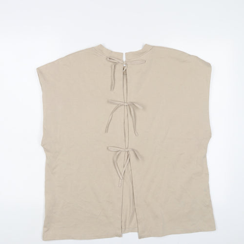 Zara Womens Beige Cotton Basic T-Shirt Size S Crew Neck
