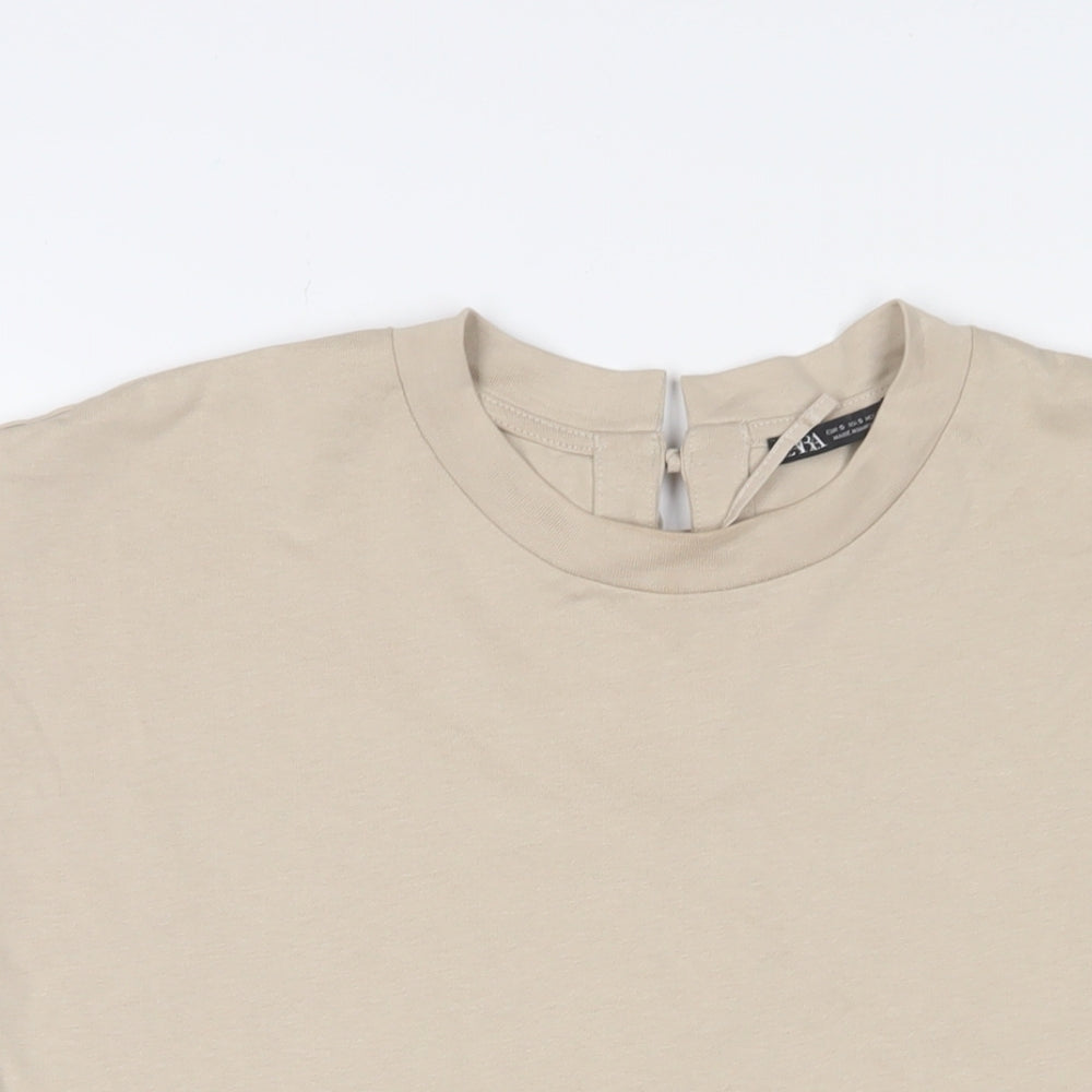 Zara Womens Beige Cotton Basic T-Shirt Size S Crew Neck