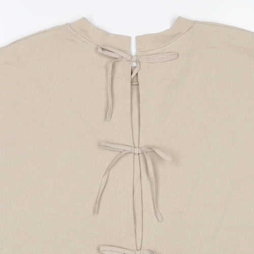 Zara Womens Beige Cotton Basic T-Shirt Size S Crew Neck