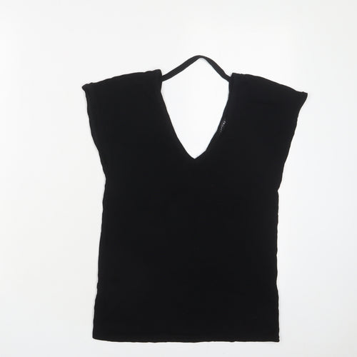 Nasty Gal Womens Black Viscose Basic T-Shirt Size 6 V-Neck