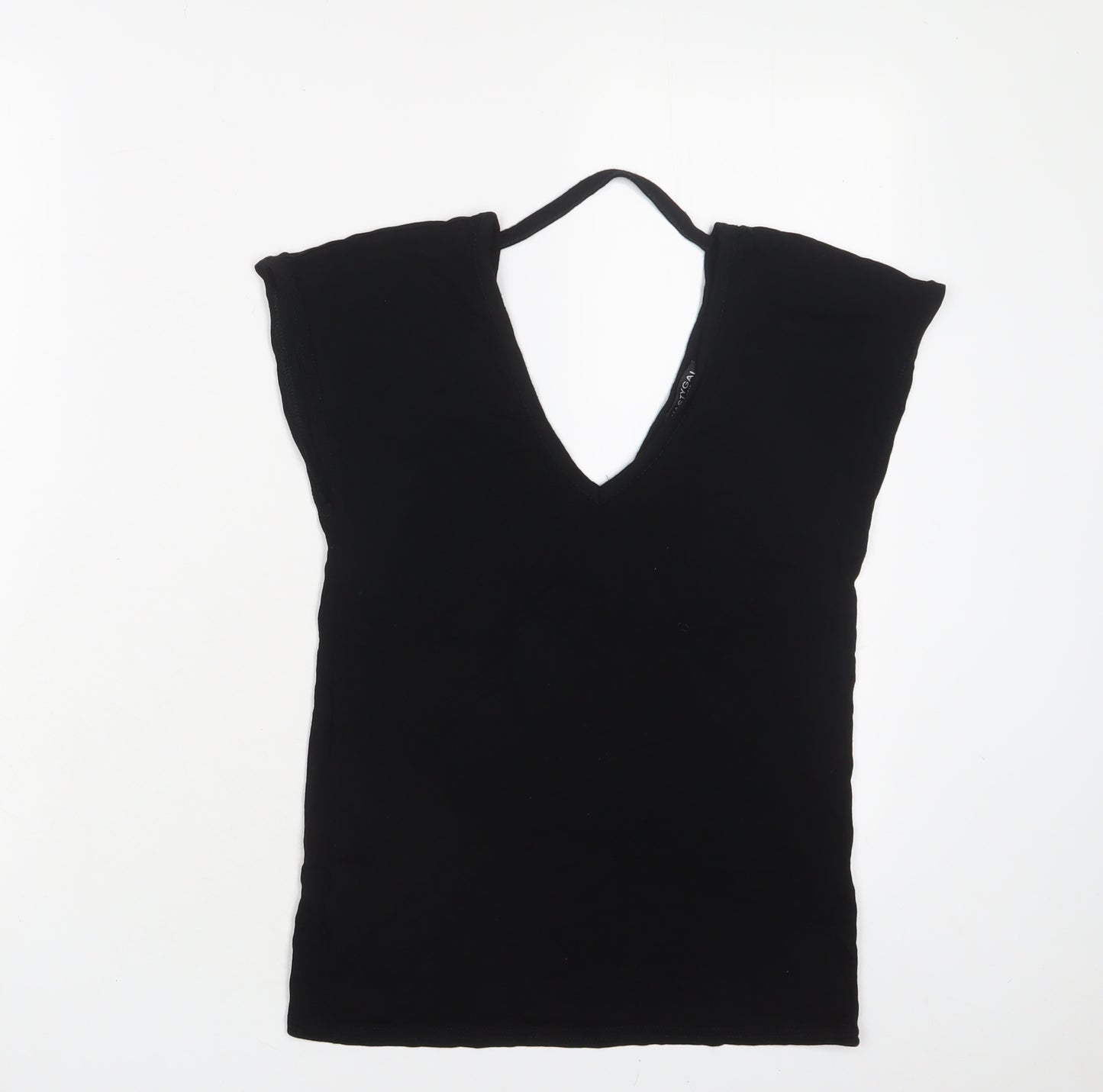 Nasty Gal Womens Black Viscose Basic T-Shirt Size 6 V-Neck