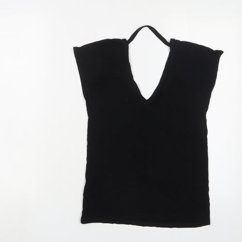 Nasty Gal Womens Black Viscose Basic T-Shirt Size 6 V-Neck