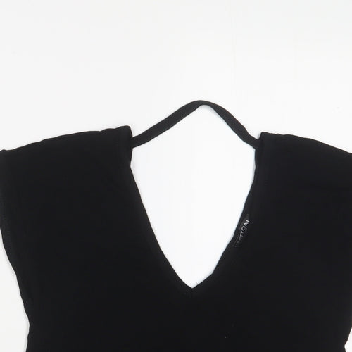 Nasty Gal Womens Black Viscose Basic T-Shirt Size 6 V-Neck