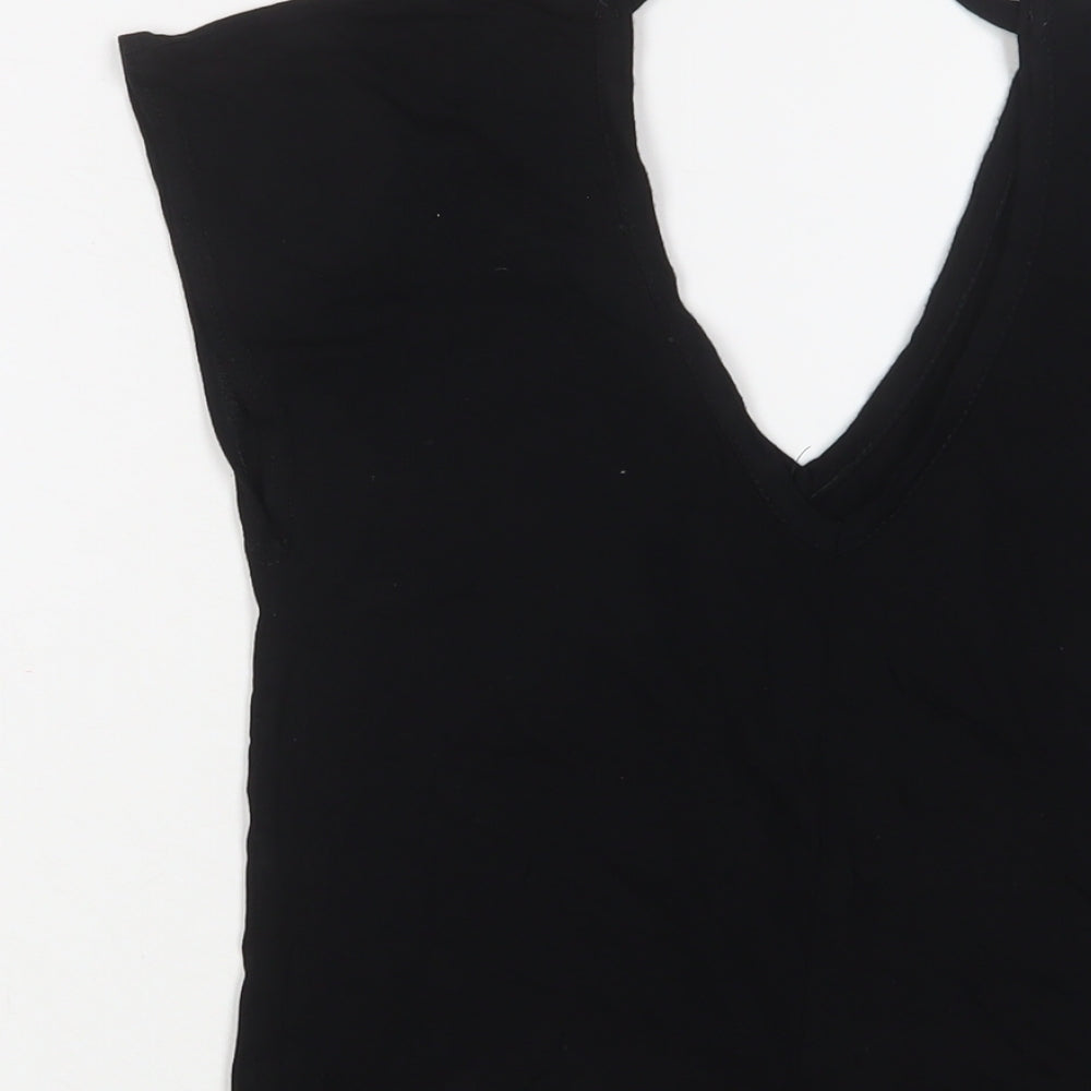 Nasty Gal Womens Black Viscose Basic T-Shirt Size 6 V-Neck