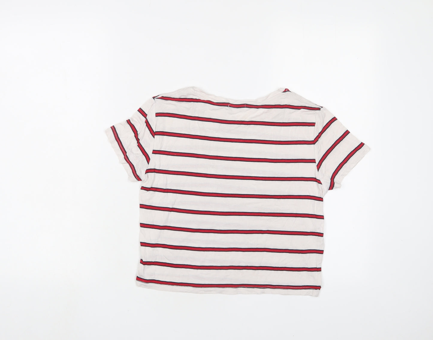 Cotton On Womens White Striped Viscose Cropped T-Shirt Size M Crew Neck