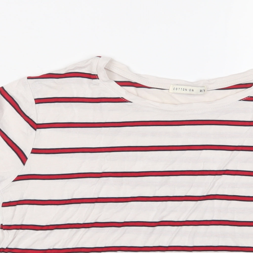 Cotton On Womens White Striped Viscose Cropped T-Shirt Size M Crew Neck