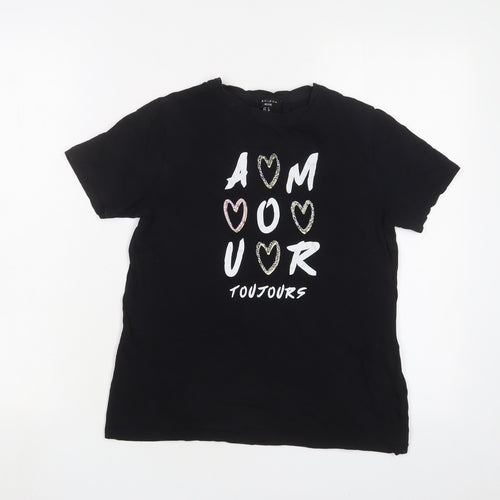 New Look Womens Black Cotton Basic T-Shirt Size 8 Crew Neck - Amour