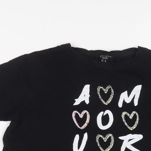 New Look Womens Black Cotton Basic T-Shirt Size 8 Crew Neck - Amour