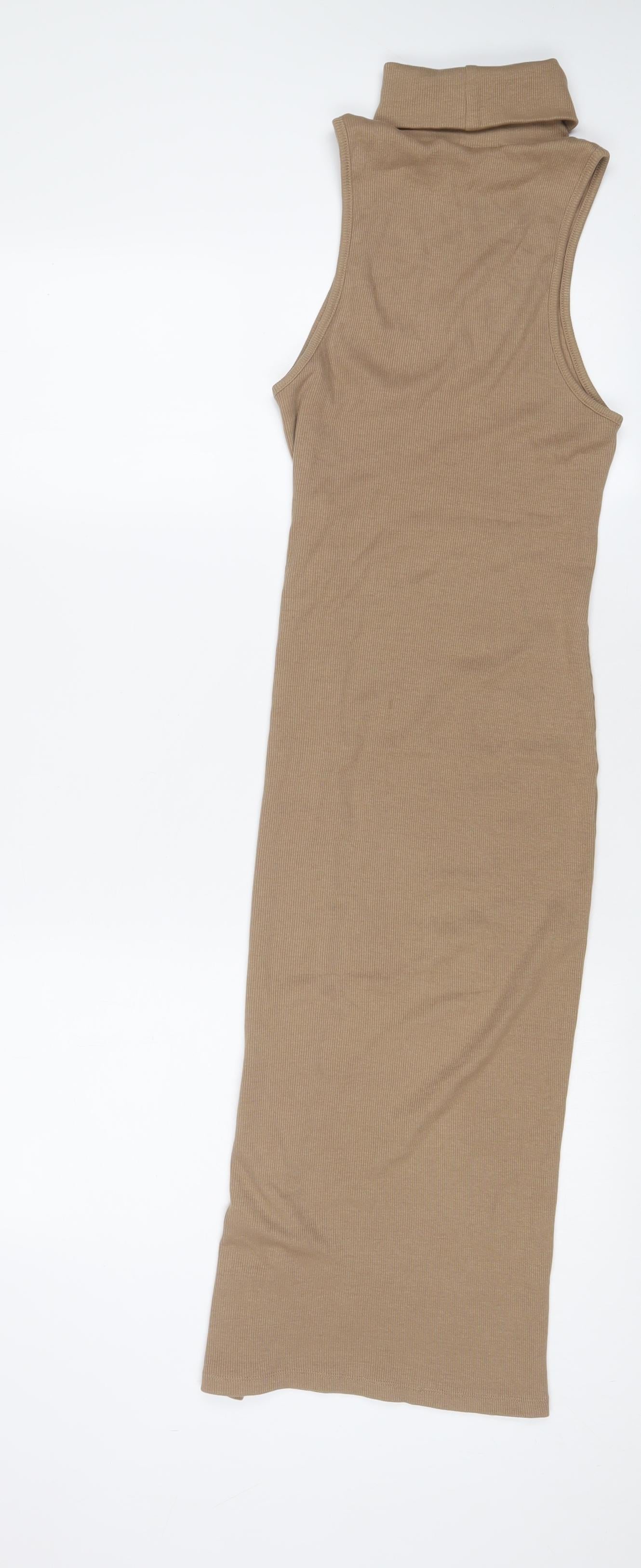 Zara Womens Beige Cotton Bodycon Size S Roll Neck Pullover