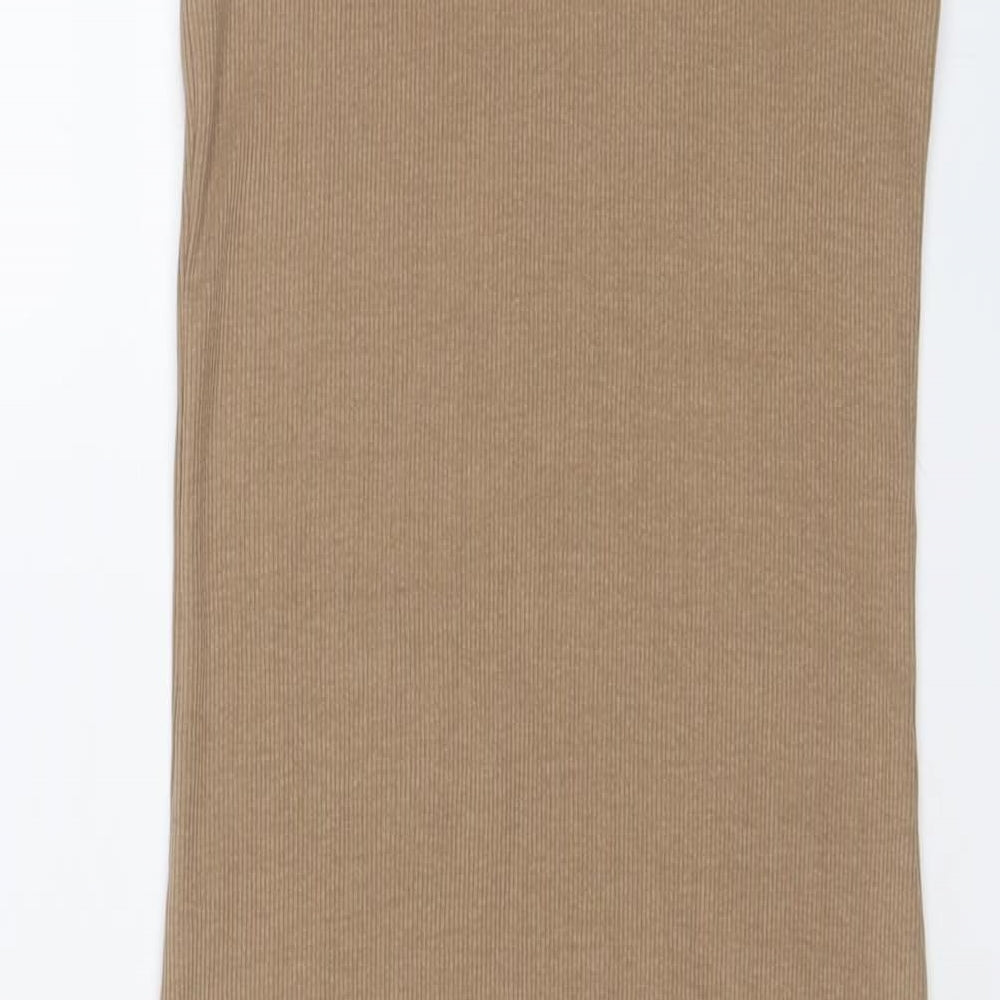 Zara Womens Beige Cotton Bodycon Size S Roll Neck Pullover