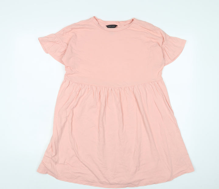 New Look Womens Pink Cotton T-Shirt Dress Size 8 Crew Neck Pullover